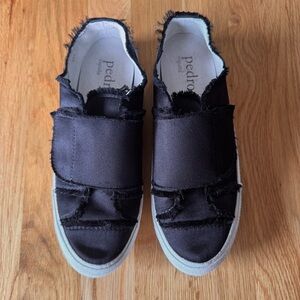 Pedro Garcia Palmira Raw Edge Velcro Black Satin Sneakers EU 38 US 7.5